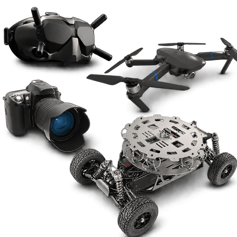 Óculos de realidade virtual, drone, câmera profissional e rover utilizados pela Vila 360