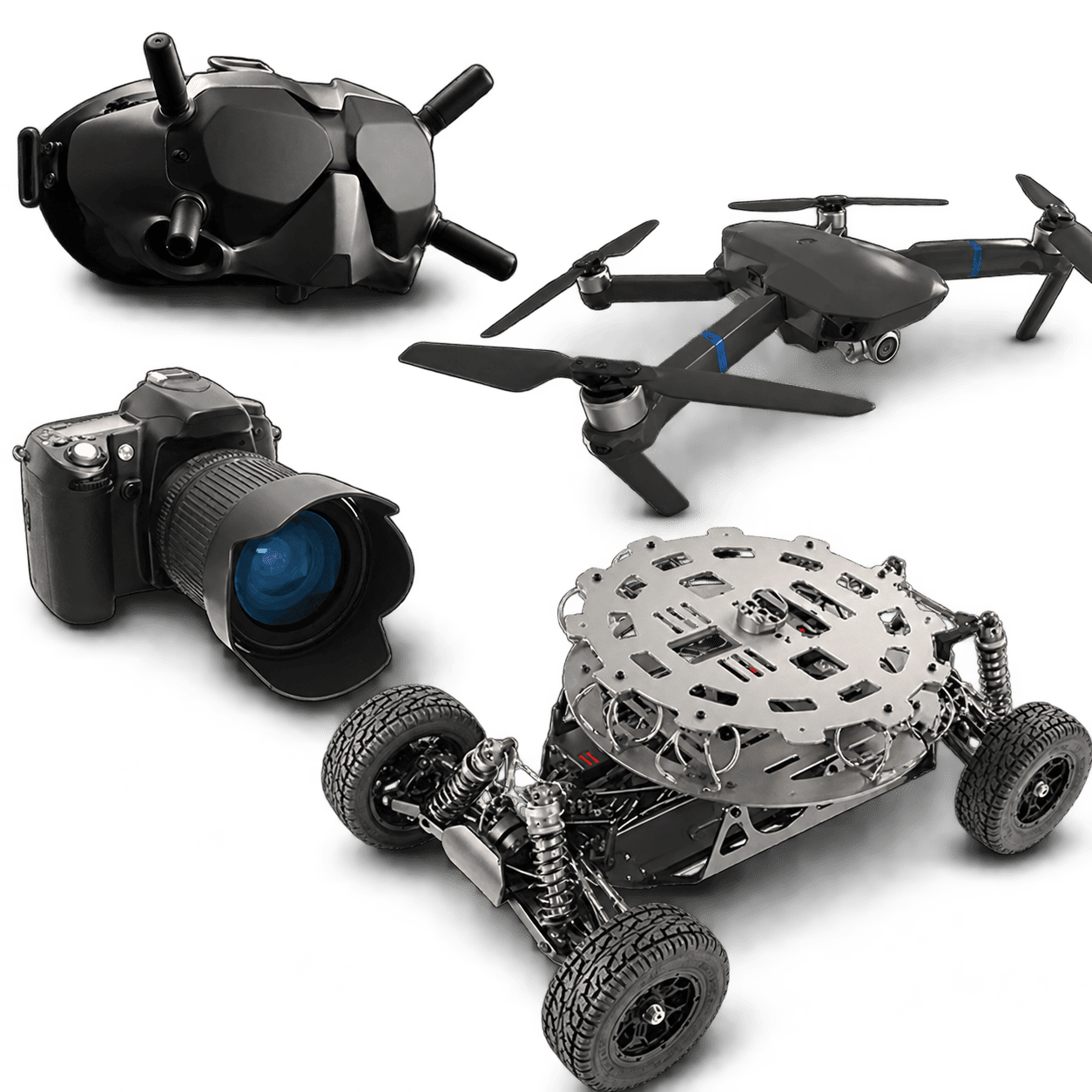 Óculos de realidade virtual, drone, câmera profissional e rover utilizados pela Vila 360